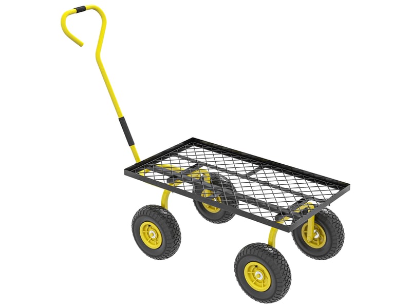  Chariot de transport jardin 94 x 48.5 x 100 cm roues tout terrain charge max 150 kg industriel épuré en acier jaune 21_0007113  - Conforama A
