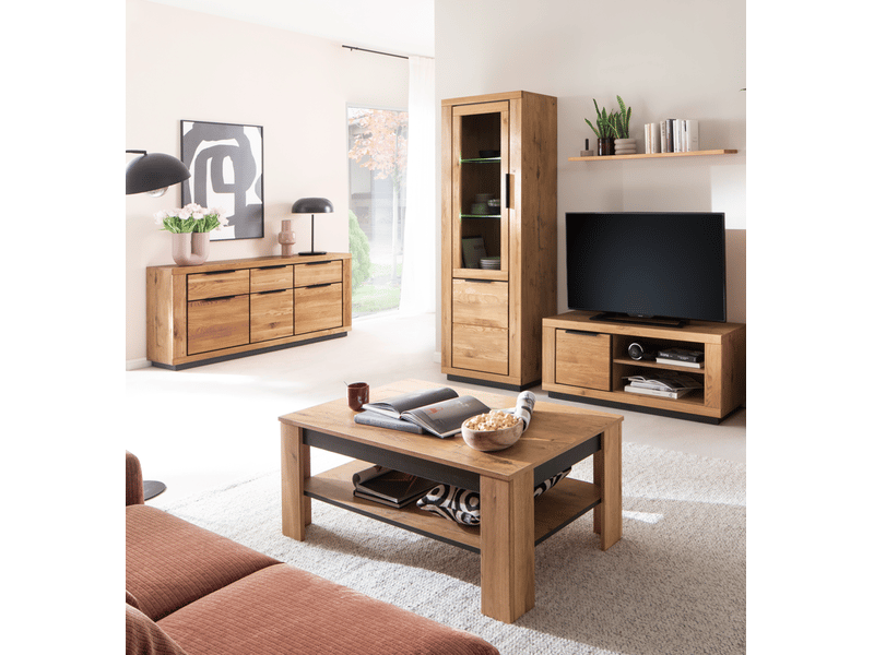  Table basse rectangulaire coloris chêne massif huilé - longueur 115 x hauteur 46 x profondeur 65 cm  - Conforama B