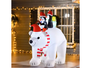 Ours polaire gonflable de noël avec lumières led 206cm décoration gonflable de noël imperméable avec 2 pingouins