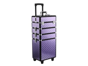 Valise de maquillage professionnelle à roulettes universelles, multi-niveaux, poignée extensible, alliage aluminium, 33,5 x 23 x 7695,5 cm, violette