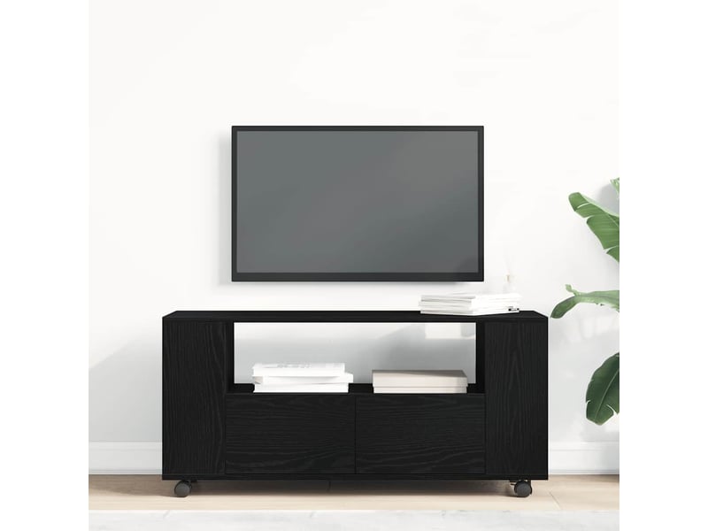  Meuble tv - banc tv - meuble de rangement avec roulettes chêne noir bois d'ingénierie  - Conforama C