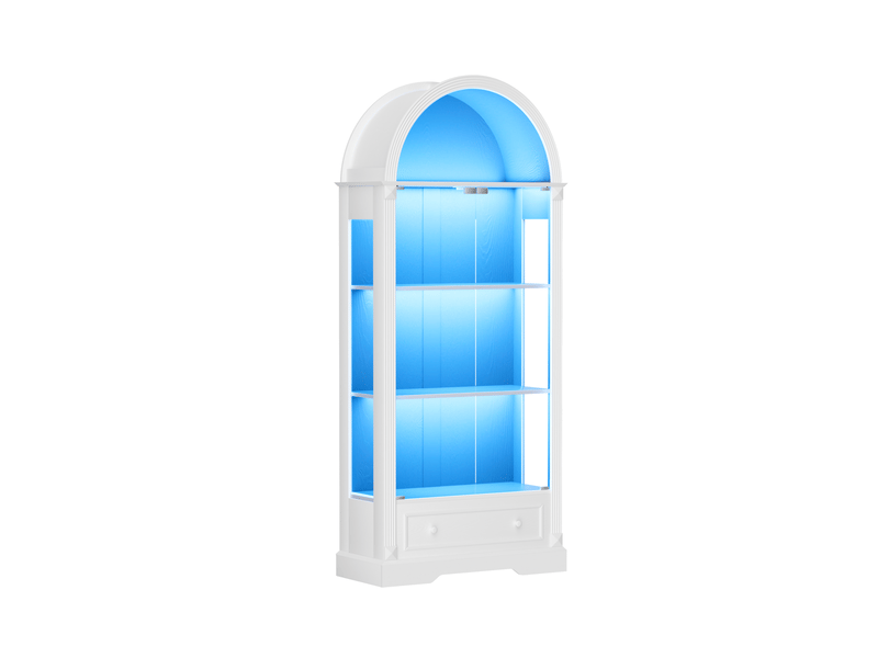  Vitrine 80x35x180 cm à portes en verre avec led et tiroirs coloris blanc  - Conforama A