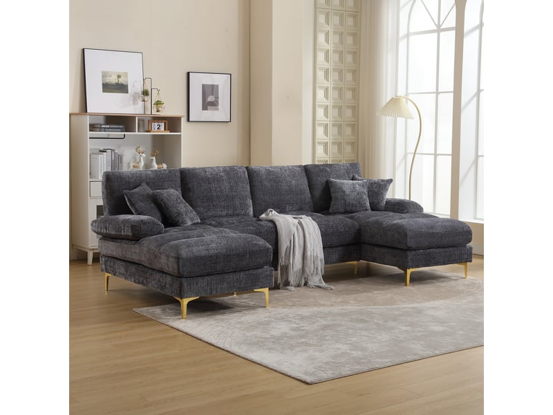 Canapé d'angle, canapé chenille – pour salon, pour appartement, en chenille, forme u - Conforama D