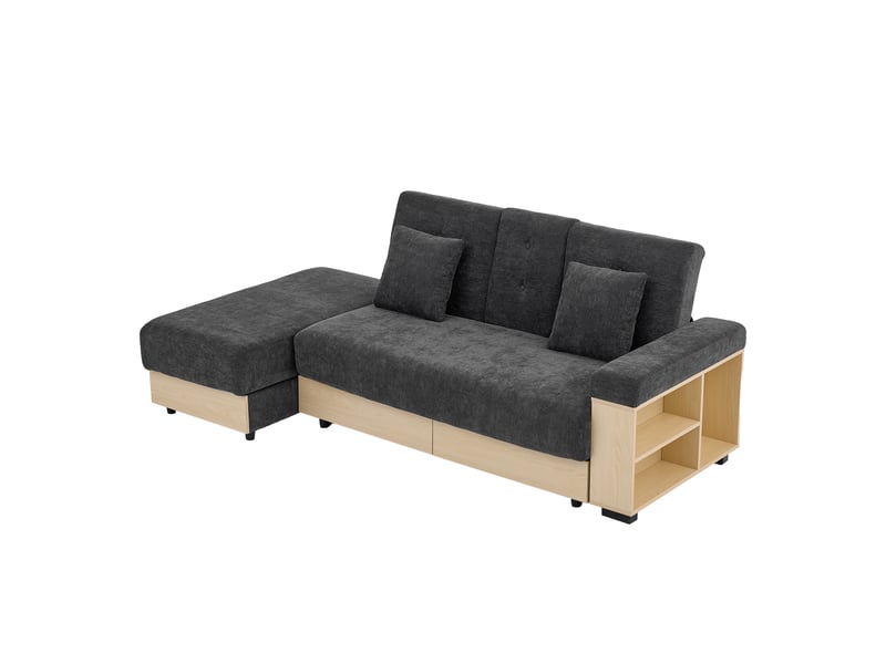  Canapé-lit convertible 3 places – rangement et porte-gobelet – tissu chenille – 217 cm – gris  - Conforama A