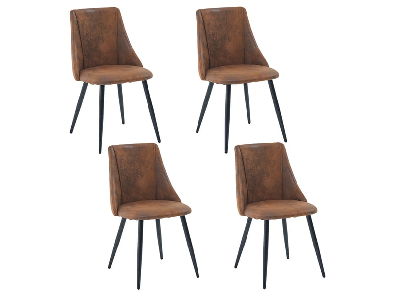  Lot de 4 chaise de salle à manger rembourré en suédine, pieds métal, marron  - Conforama A