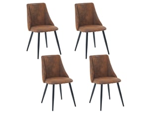 Lot de 4 chaise de salle à manger rembourré en suédine, pieds métal, marron