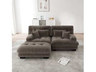 Canapé d'angle modulable 2 places cloud en chenille marron avec ottomans