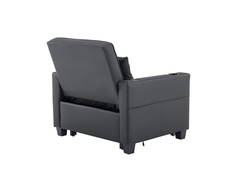 Fauteuil convertible 1 place noir en cuir régénéré, usb et porte-gobelets, idéal pour les petits espaces - Conforama D