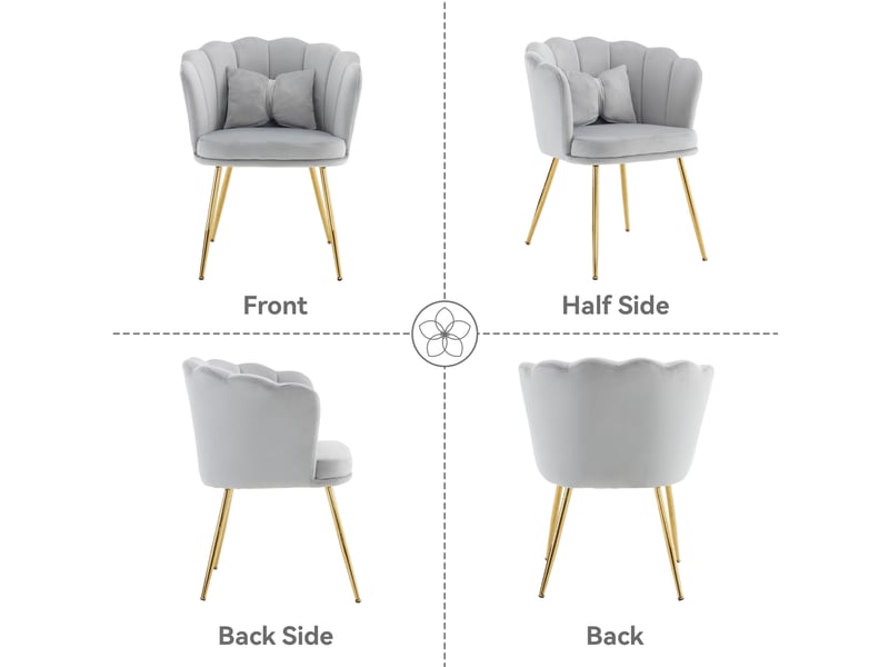  Chaises modernes en velours - lot de 6 chaises - gris - velours - dimensions assemblées: - design pétale 63x58x77cm - Conforama E