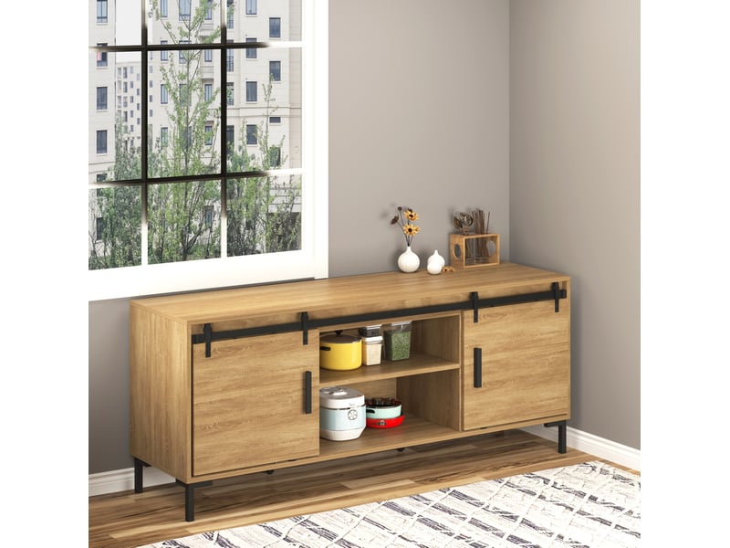  Système coulissant double porte 183 cm – noir – rail acier et accessoires de montage intérieur moderne  - Conforama B