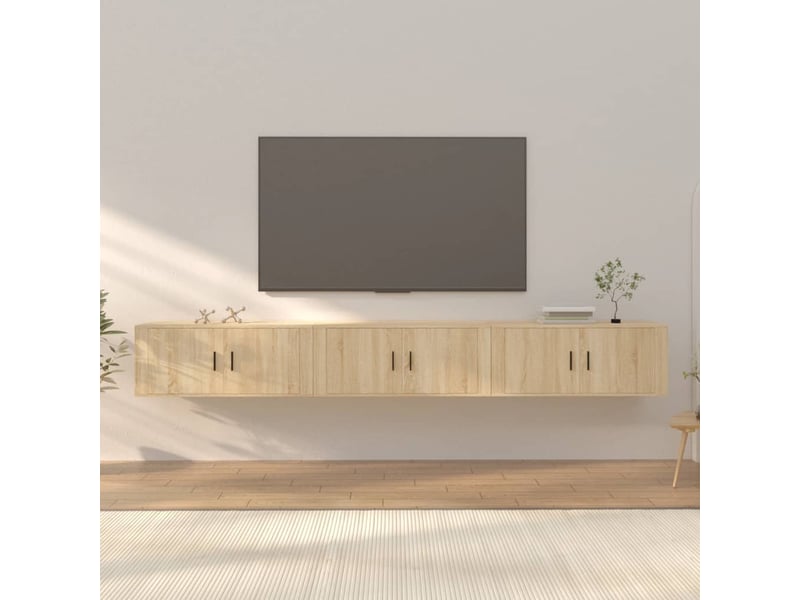  Lot de 3 meuble tv mural, meuble tv suspendu chêne sonoma 100x34,5x40 cm  - Conforama B