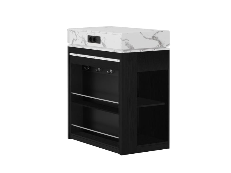  Îlot de cuisine mobile 83 cm avec table extensible, prises intégrées et verre cannelé, noir Jamama eleni - Conforama W