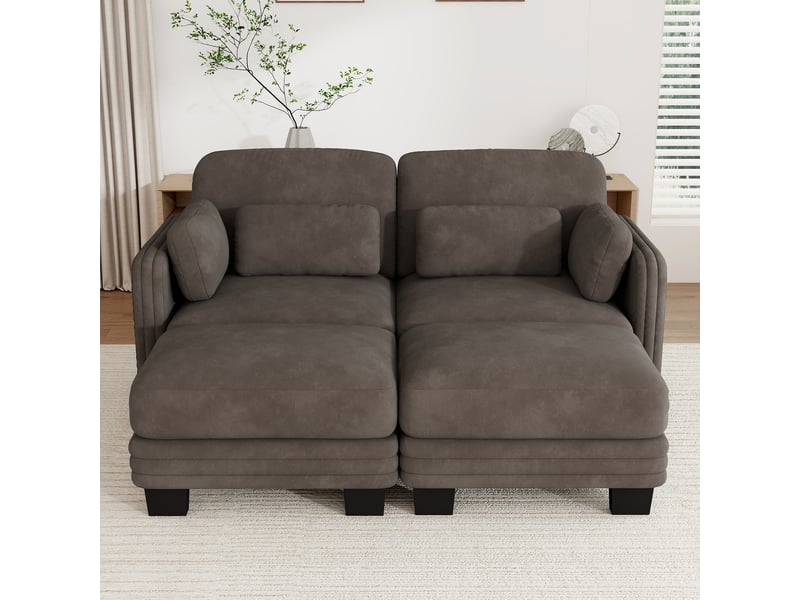 Canapé modulable en u - 2 places - 2 ottomans - tissu chenille - mobilier de salon - grand confort - assise confortable - brun CozyNest - Conforama C
