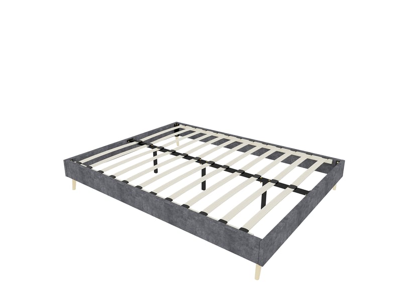  Cadre de lit, lit double 160x200 cm, cadre bas, velours gris, sans matelas  - Conforama E
