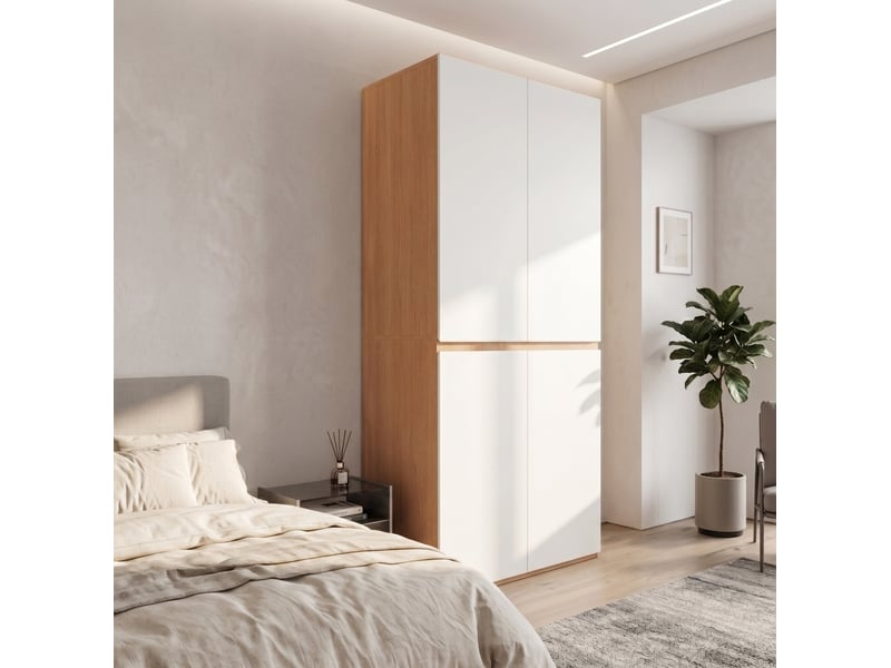  Armoire 90x50x200 cm 4 portes avec penderie mdf blanc  - Conforama B