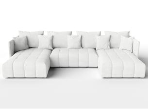 Canapé d'angle panoramique convertible <strong>AX LIVING </strong> <strong>VeliroU</strong> 6 places Velours blanc avec coffre de rangement
