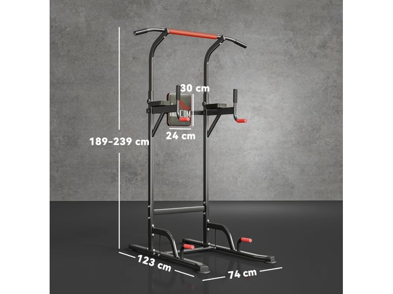 Tour de musculation réglable 123 x 98 x 239 cm – rouge et noir – tractions, dips et pompes à domicile - Conforama D