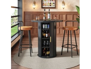 Meuble bar rond avec 1 porte coulissante et 4 étagères de rangement, en mdf et métal, pour salon, 60 × 60 × 91,6 cm