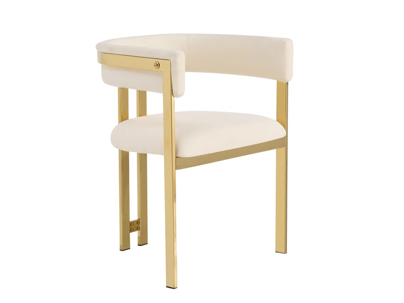  Chaise de salle à manger lot de 4 avec dossier incurvé et piètement métallique doré, en chenille beige et doré  - Conforama A