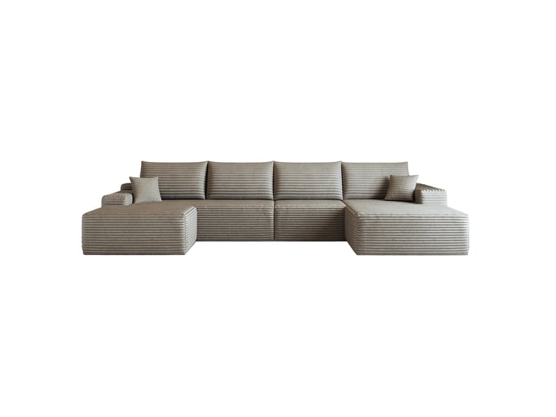  Canapé d'angle modulable panoramique 5 places en tissu velours côtelé camel - 340 cm  - Conforama A