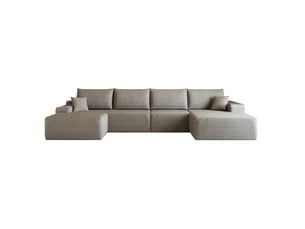 Canapé d'angle modulable panoramique 5 places en tissu velours côtelé camel - 340 cm