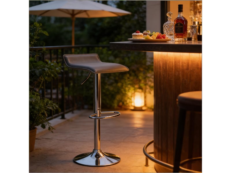  Tabouret de bar pivotant et réglable en hauteur avec assise ergonomique, en cuir synthétique gris  - Conforama E