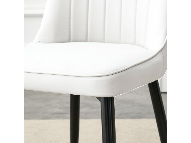  Set de 2 chaises de salle à manger modernes en blanc avec dossier rembourré en similicuir blanc et piètement métallique noir, idéales pour salle à manger, cuisine ou chambre  - Conforama D