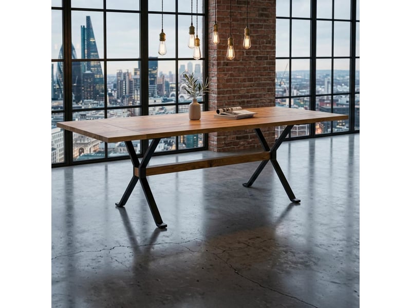 Table à manger rectangulaire style industriel 150cm rustica bois de manguier et métal noir Rustica - Conforama D