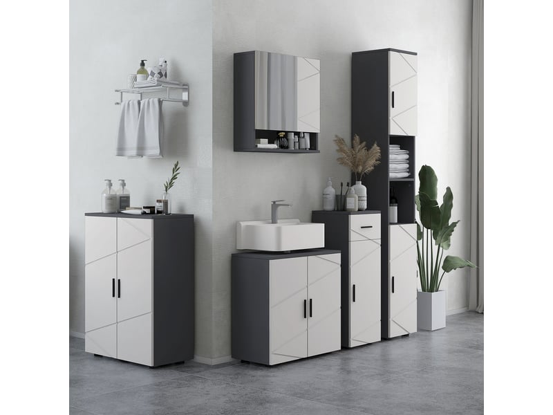  Meuble sous lavabo gris clair à deux portes, découpe en u, 60 x 30 x 60 cm  - Conforama D