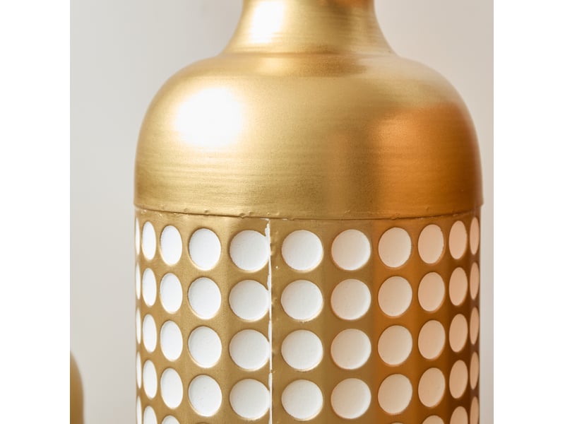 Lot de 3 vases de sol en métal h 836650 cm – doré à pois blancs – pour fleurs séchées décoratives - Conforama D