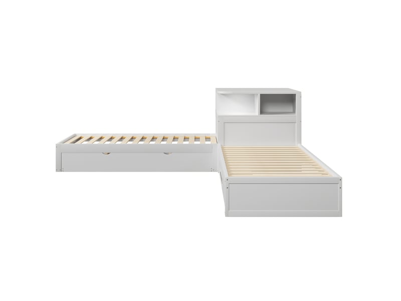  Lit gigogne 90 × 200 cm 1 place avec rangement à portes coulissantes et éclairage led, sans matelas, blanc  - Conforama E
