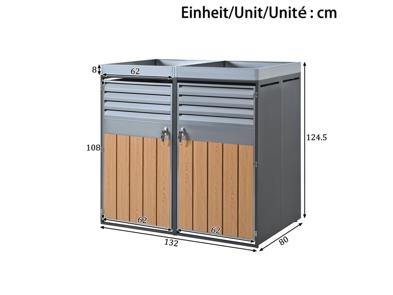  Cache-poubelles 4 compartiments avec bac à plantes, ventilation à lames, métal verrouillable  - Conforama C