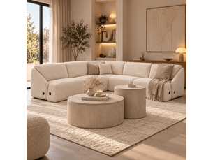 Canapé d'angle modulable en tissu beige