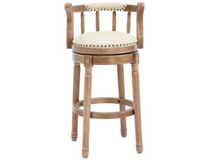 Tabouret de bar pivotant, tabouret blanc avec pieds en bois, en cuir