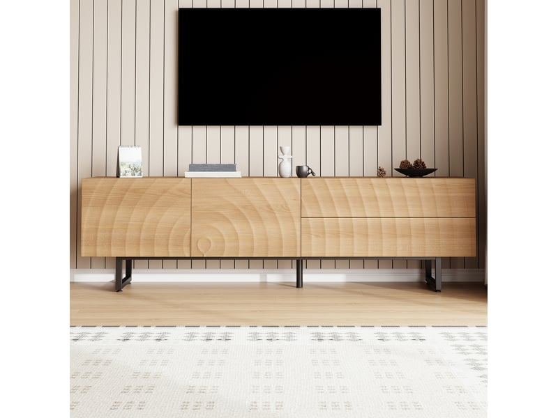  Meuble tv modenvie 180 x 38 x 51,5 cm avec rangement, panneaux de particules naturel  - Conforama E