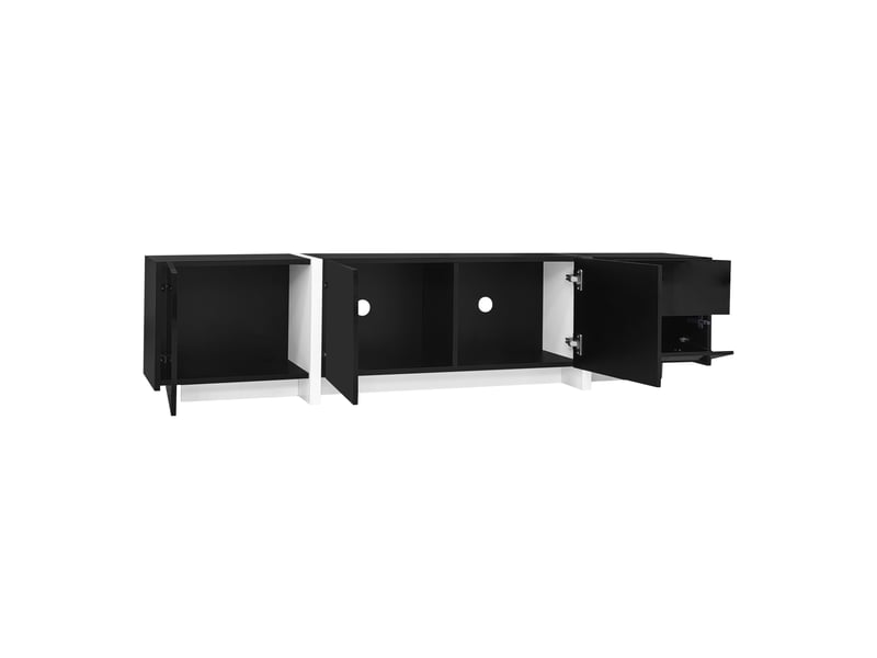  Meuble tv 170 cm noir brillant — rangements fermés, éclairage led intégré, design moderne  - Conforama E