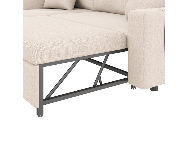  Canapé d'angle convertible 4 places beige en tissu, méridienne réversible avec rangement et poches latérales  - Conforama E