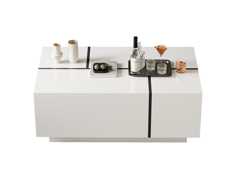  Table basse moderne blanche et noire – 4 tiroirs – plateau brillant – 100 x 60 x 40 cm  - Conforama A