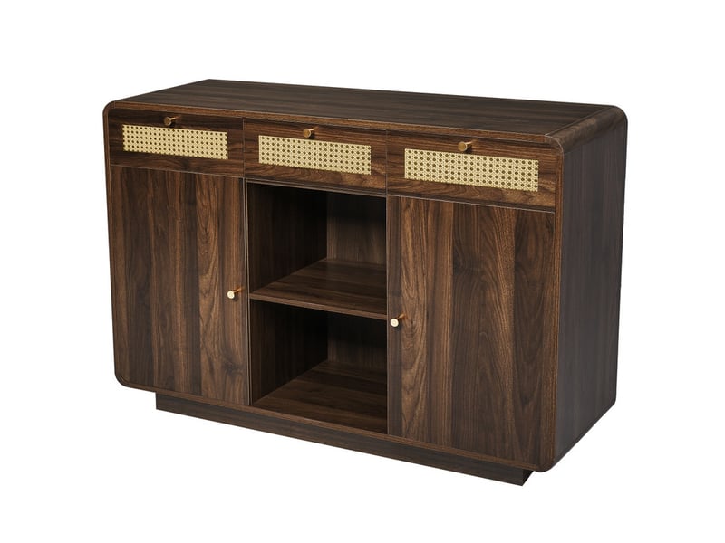  Buffet, 85x120x40cm, meuble de rangement avec 3 tiroirs et  2 portes, étagère ouverte  - Conforama A