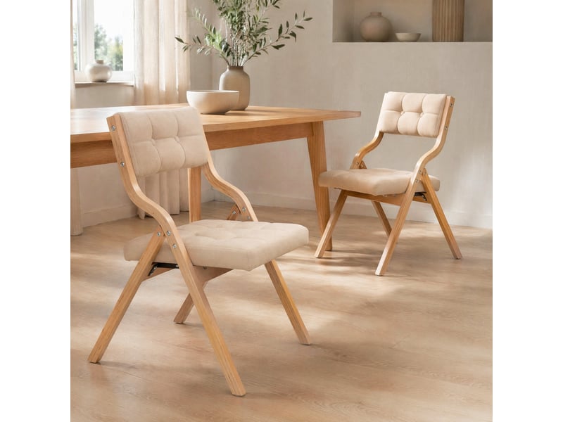 Lot de 2 chaises pliantes en bois et velours kaki 61x48x77 cm - Conforama B