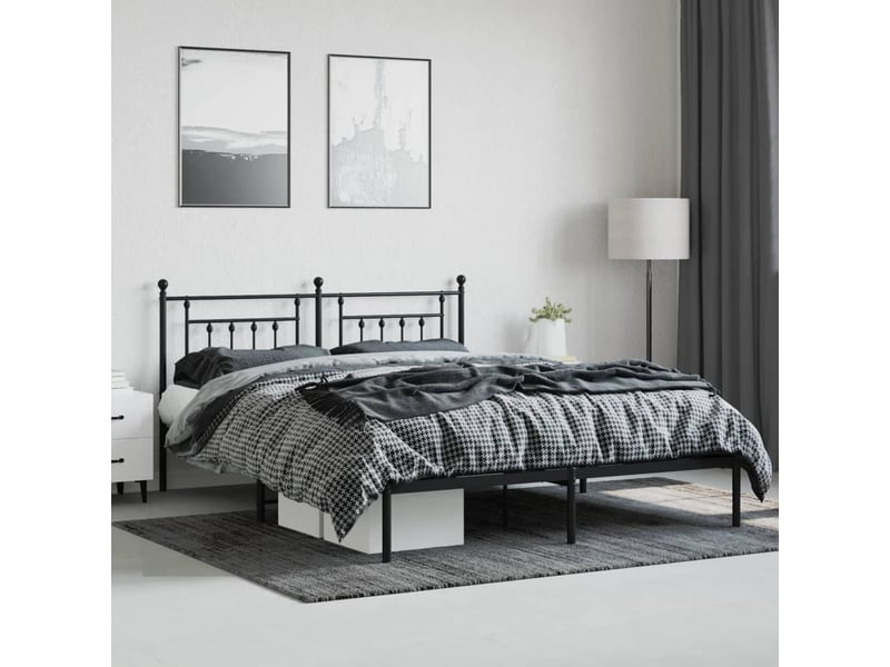  Lit double- lit adulte -  cadre de lit métal sans matelas et tête de lit noir 180x200 cm  - Conforama C