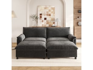 Canapé modulaire cloud u kora gris avec 2 poufs mobiles, dossier haut