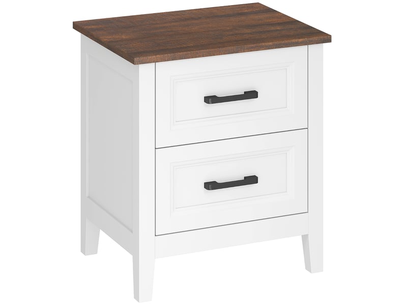  Table de chevet, table de nuit avec 2 tiroirs, plateau effet bois, style rustique, pour chambre à coucher, blanc, salon  - Conforama B