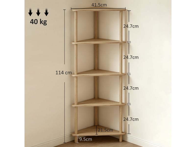  Étagère d'angle en bambou à 5 niveaux, 41,5 x 21,5 x 114 cm, bois  - Conforama E