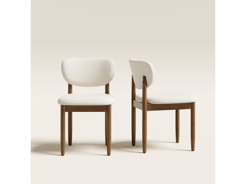  Lot de 2 chaises de salle à manger en chenille, pieds en bois, dossier ergonomique, assise rembourrée confortable, style moderne pour salle à manger et cuisine,beige  - Conforama B