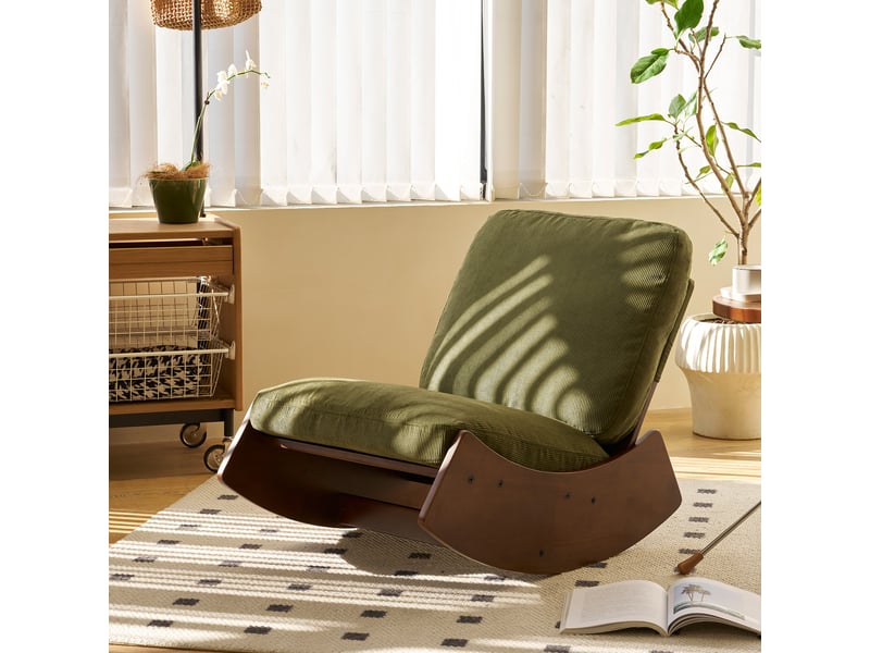  Fauteuil à bascule confortable en velours côtelé, fauteuil d'allaitement pour bébé avec cadre en bois massif, 90x61,5x71,9 cm  - Conforama D