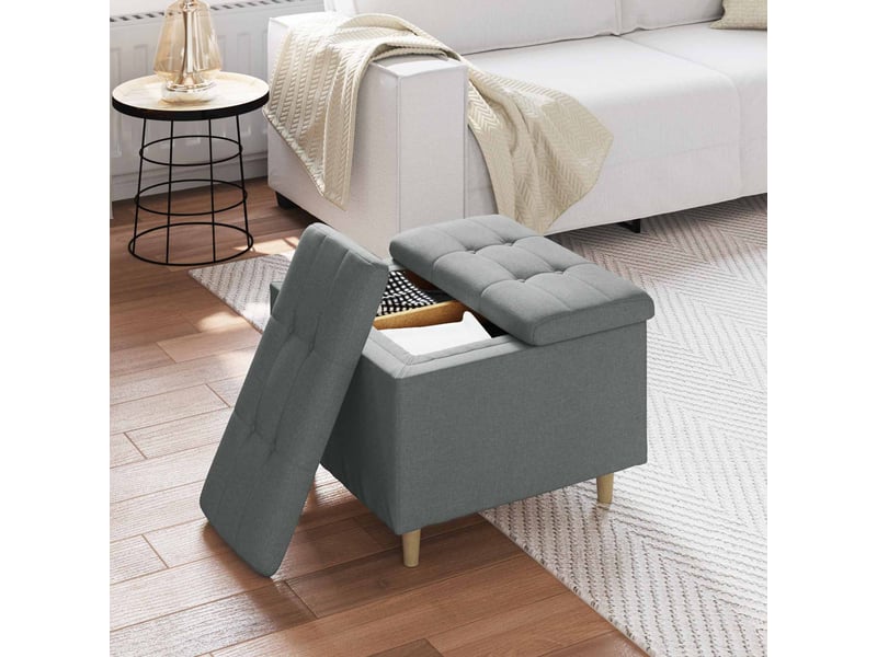Ottoman, repose pied salon avec rangement gris foncé 60x60x45 cm tissu - Conforama D