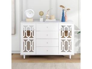 Nouveau buffet miroir blanc en matériau écologique avec poignée en cristal froid pour salon et salle à manger 147,5 x 40 x 102cm