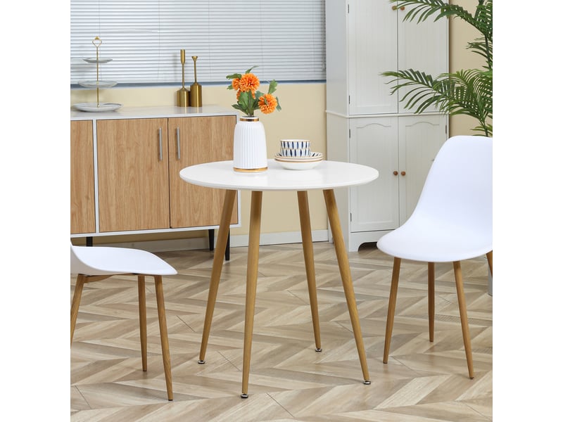  Table de salle à manger ronde pour 2 personnes, style nordique, pieds en métal, ø 72 x 75 cm, blanc mat  - Conforama C