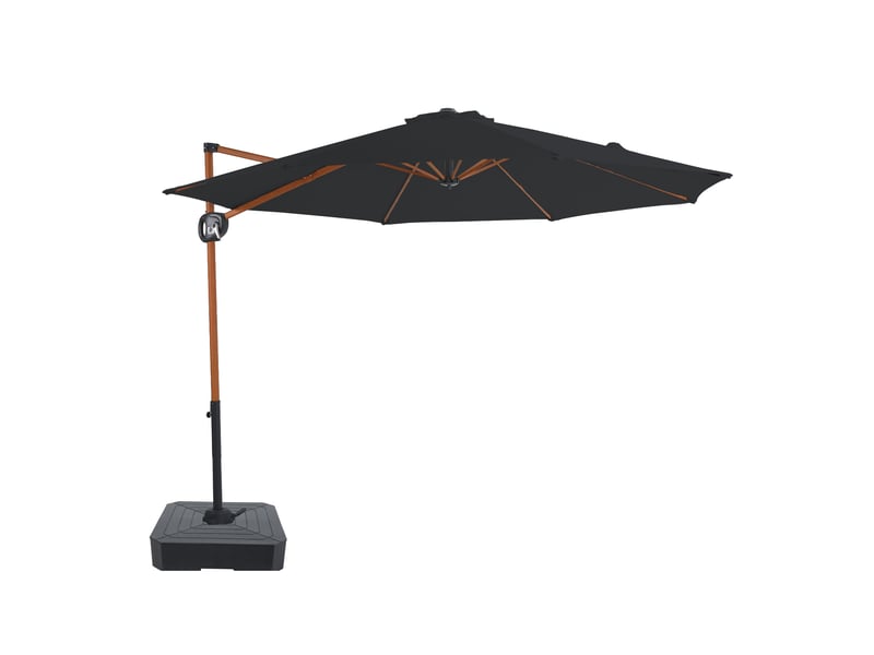  Axi solea parasol déporté rond avec pied de parasol, ø 300 cm, aspect boisgris | parasol de jardin terrasse, toile anti-uv, indice upf 30+ | housse de protection inclus  - Conforama A
